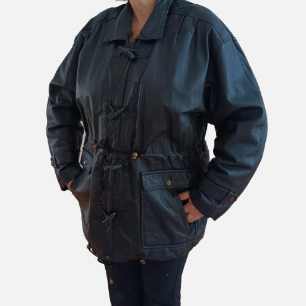 VTG Antonio Giovanni Genuine Leather Jacket Pockets XL Black